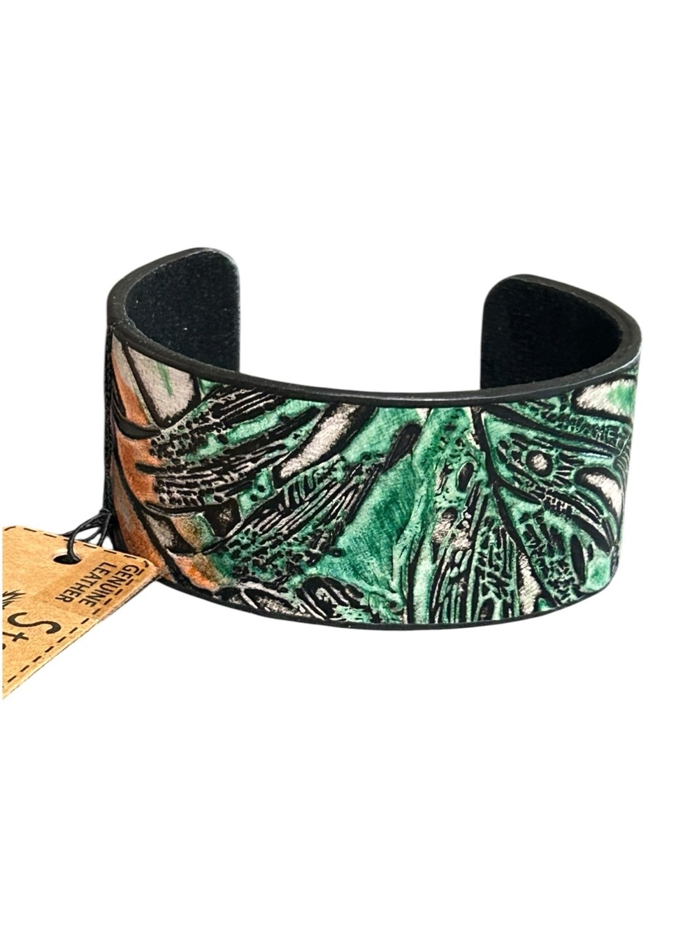 NWT Story by DaVinci Genuine Leather Abstract Wide Cuff Bracelet Boho